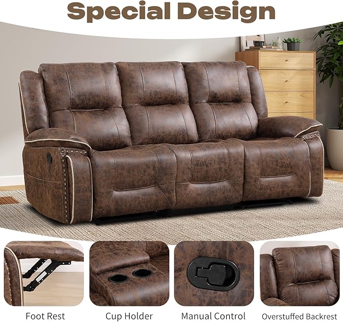 EBELLO Faux Leather Manual Recliner Sofa Set, Double 1 Seat Reclining Chair