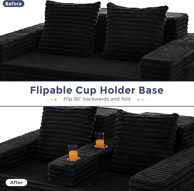 MAXYOYO Loveseat Sofa Bed, Striped Faux Fur Foldable Floor Sofa Couch in A Box