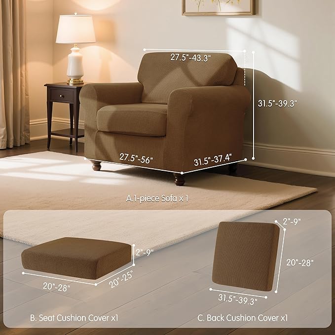 SUBRTEX 3 Pieces Stretch Sofa Slipcover Sets Couch Cover Sets Backrest Cushion