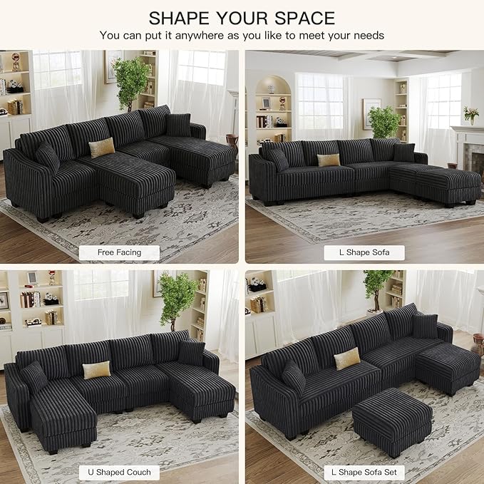 Belffin U Shaped Couch with Reversible Chaises Sectional Couches