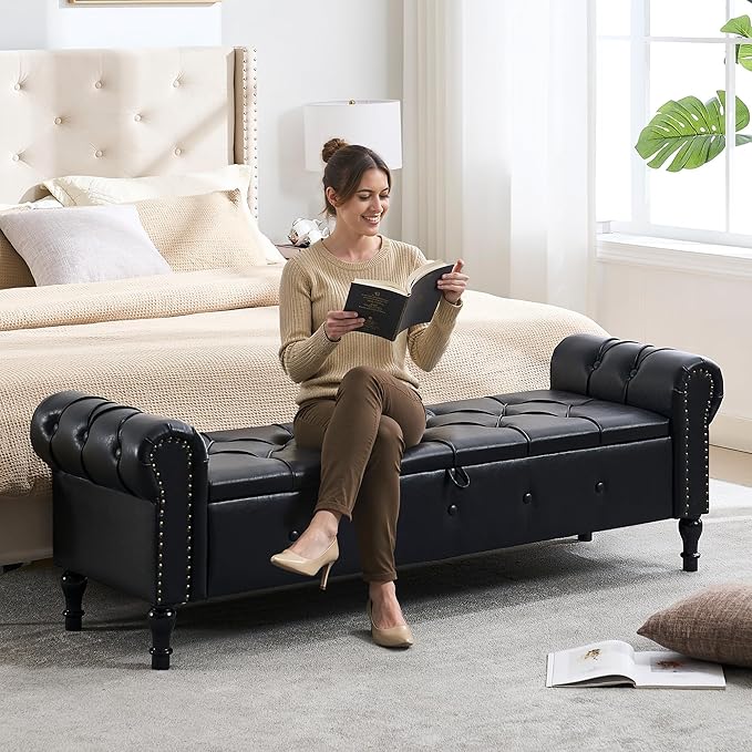 67" Storage Bench for Bedroom, End of King Size Benches
