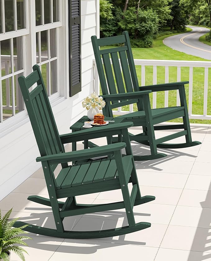 KINGYES Oversized Outdoor Rocking Chair Set of 2, All-Weather Patio Rocking