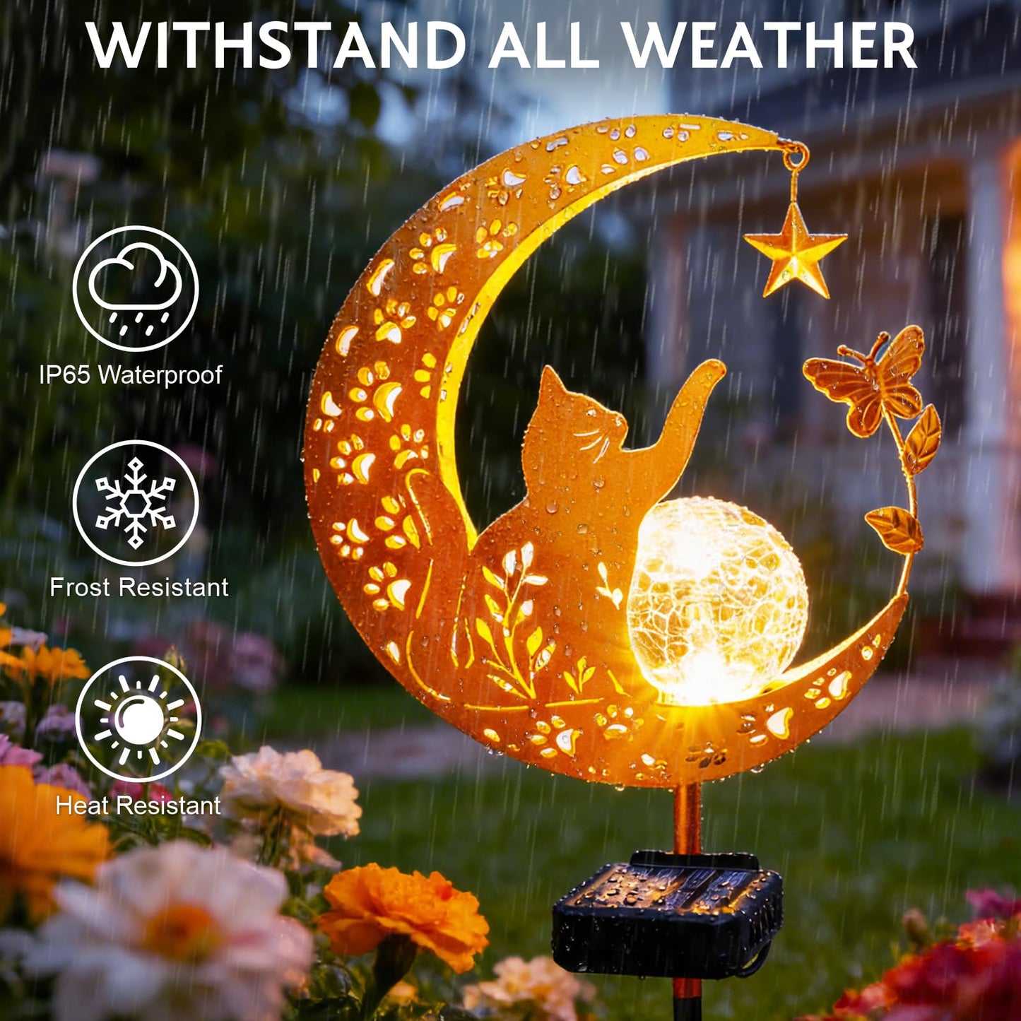 ZNYCYE Solar Garden Decor Outdoor Statue, Moon Fairy Garden Figurines with Cat Design for Mom Women Grandma Solar Stake Lights for Patio, Yard, Lawn, Pathway (Warm White)