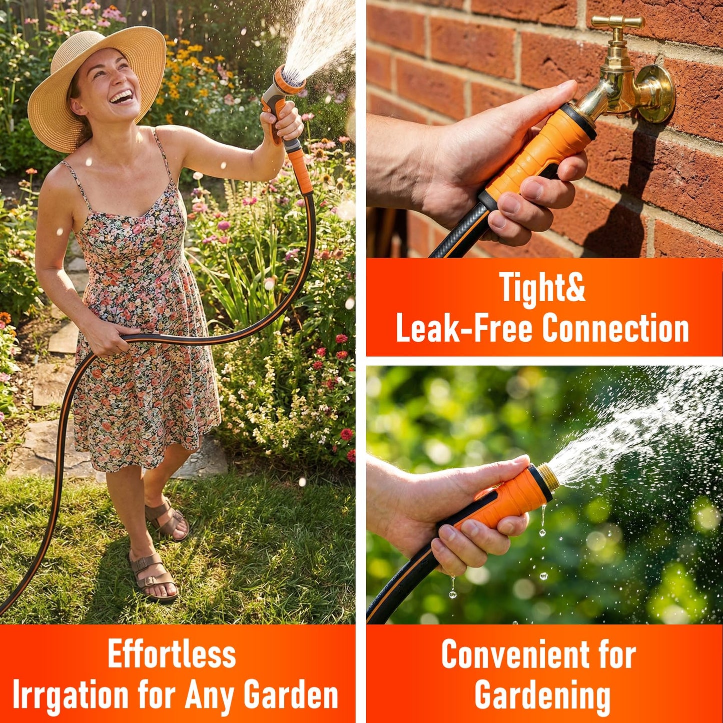 Garden Hose 25 ft x 5/8", Heavy Duty Water Hose, Flexible and Durable, Kink Resistant Lightweight Hybrid Hose, Leakproof Yard Hose with Male to Female Fittings