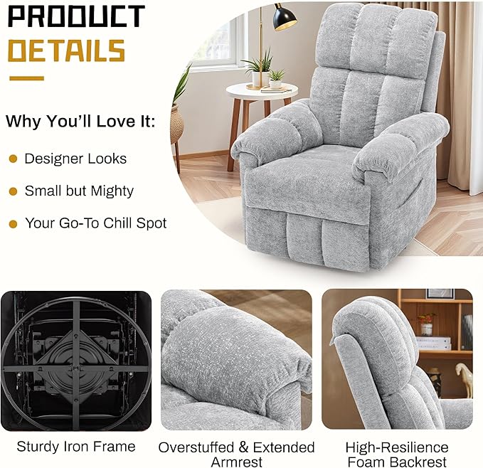 Korser Recliner Chair, Swivel Rocker Recliner Chair