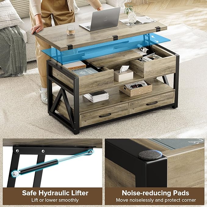 Memobarco 40" Lift Top Coffee Table, 4 in 1 Multi-Function Lift Coffee Tables