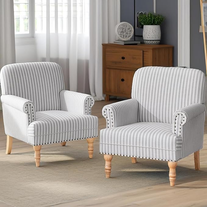 HUIMO Linen Fabric Accent Chairs Set of 2, Mid-Century Modern Armchair