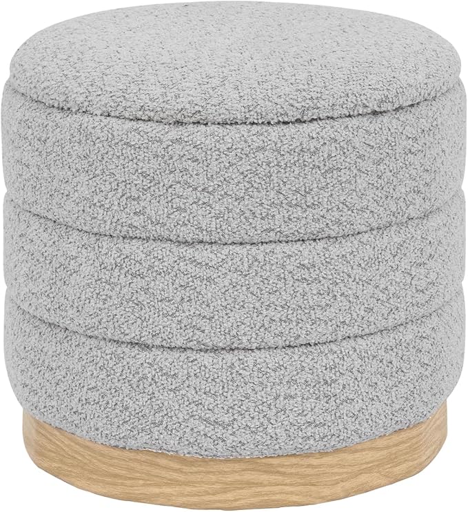 Round Storage Ottoman with Reversible Tray Lid, Folding Chenille Fabric