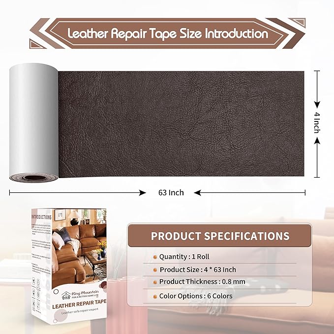 KING MOUNTAIN Leather Repair Patch, 4 x 63 Inches self Adhesive Leather Repair
