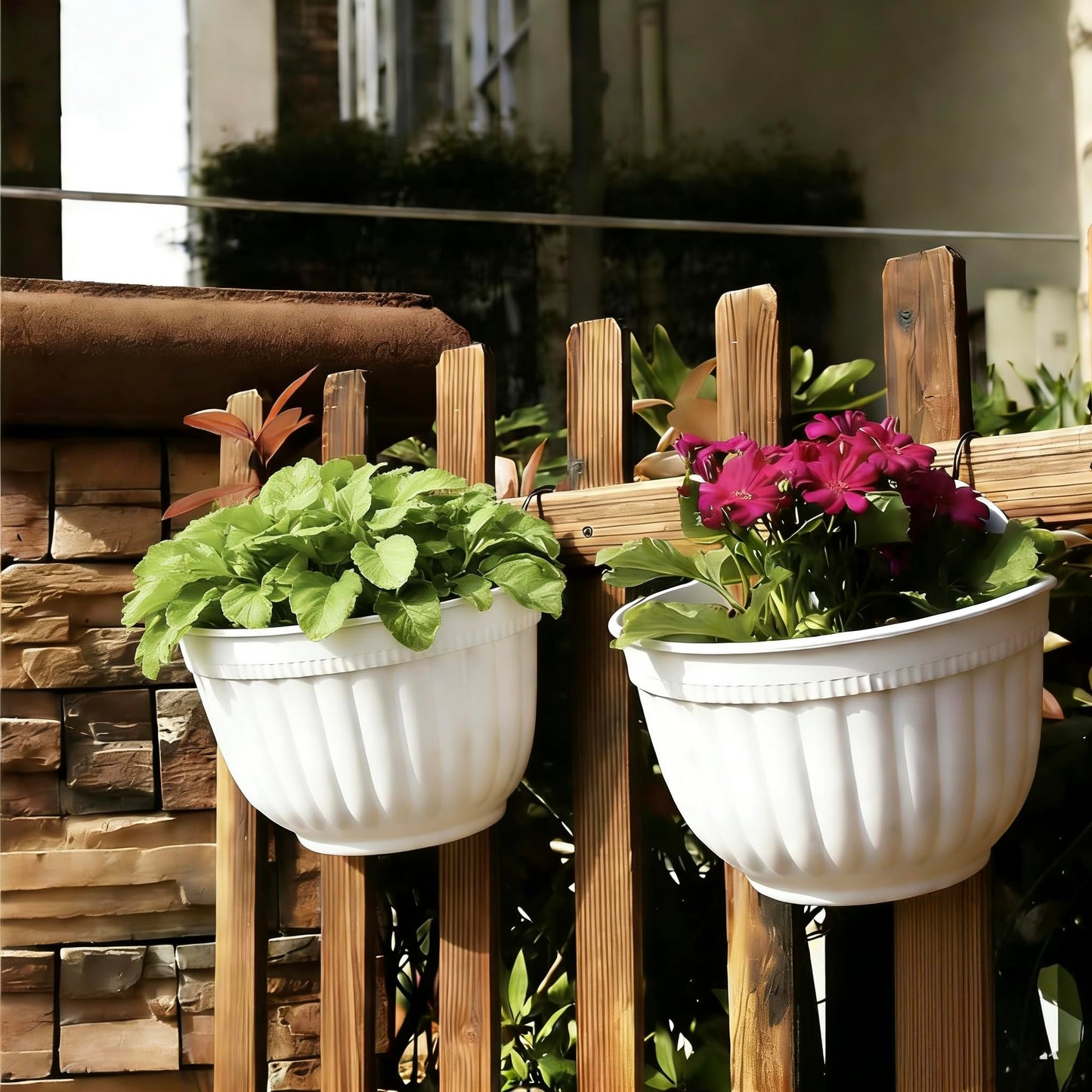 5 Pack Resin Wall Hanging Planter Pot Vertical Garden Living Wall Mount Window Hang Indoor Outdoor Plant Flower Basket for Kitchen Herbs Balcony Railing Shelf Fence Bedroom Trellis Decor Modern White