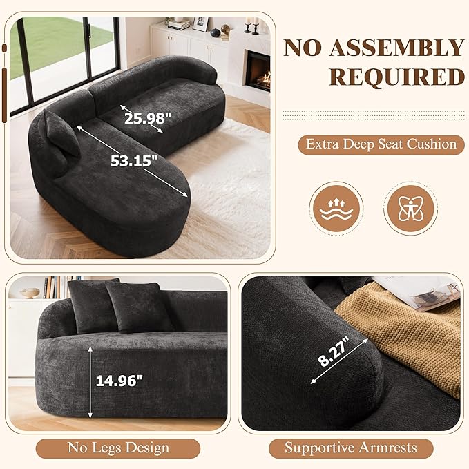 99" Curved Sectional Sofa with Chaise, Modern Boneless Couch with Deep Seat