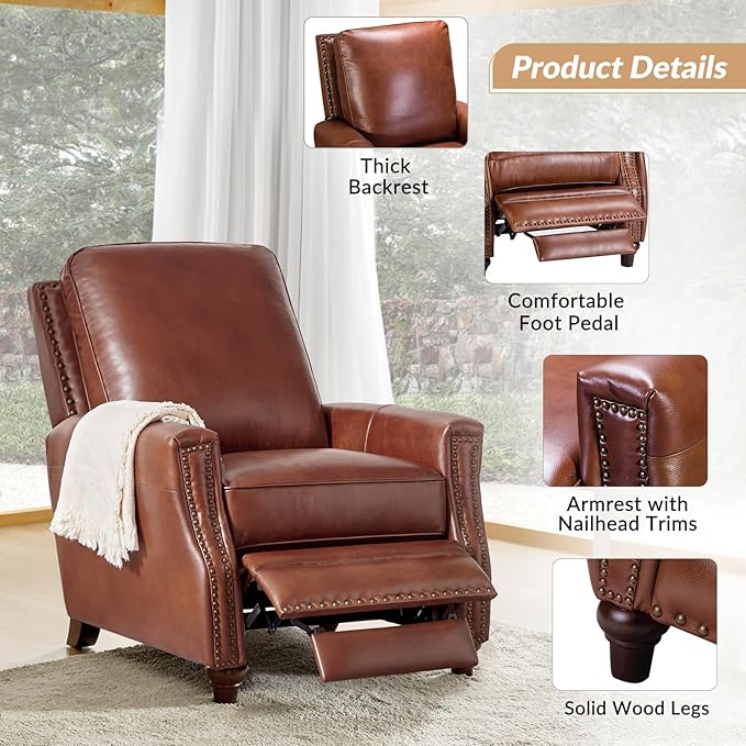 HULALA HOME Genuine Leather Manual Recliner Chair