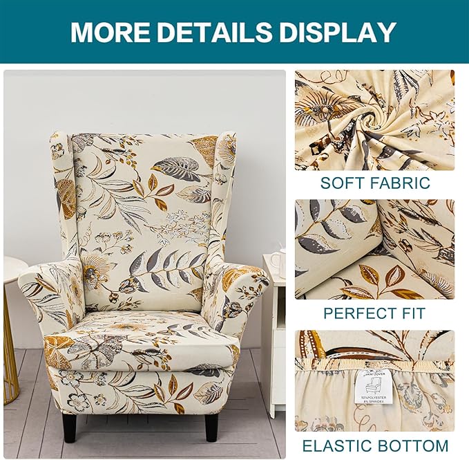 KRFOONN Wingback Chair Covers Slipcovers 2 Piece Stretch Wing Chair Covers