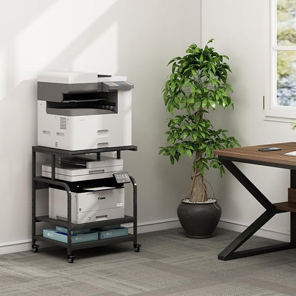 Fannova Printer Stand, 23.6 x18.9 x 30 Inches Large Printer Table with Adjustable Storage Shelf, 3 Tier Rolling Printer Cart with Wheels for Home Office, Stand for Heat Press Mini Fridge, Black