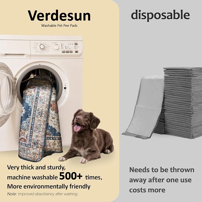 Washable Pee Pads for Dogs, Reusable Puppy Potty Training Pads, Ultra-Absorbent Thick Waterproof Leak-Proof Non-Slip Pads & Mat for Crate, Playpen, Floor, Whelping & Housebreaking , 2 Pack 36"x72"