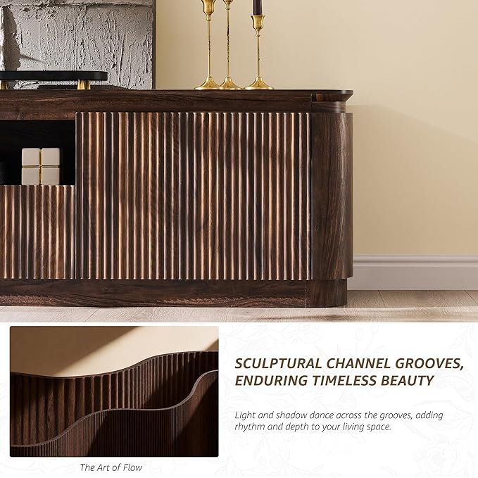 70" Fluted TV Stand for TVs Up to 80", Mid Century Modern Entertainment Center