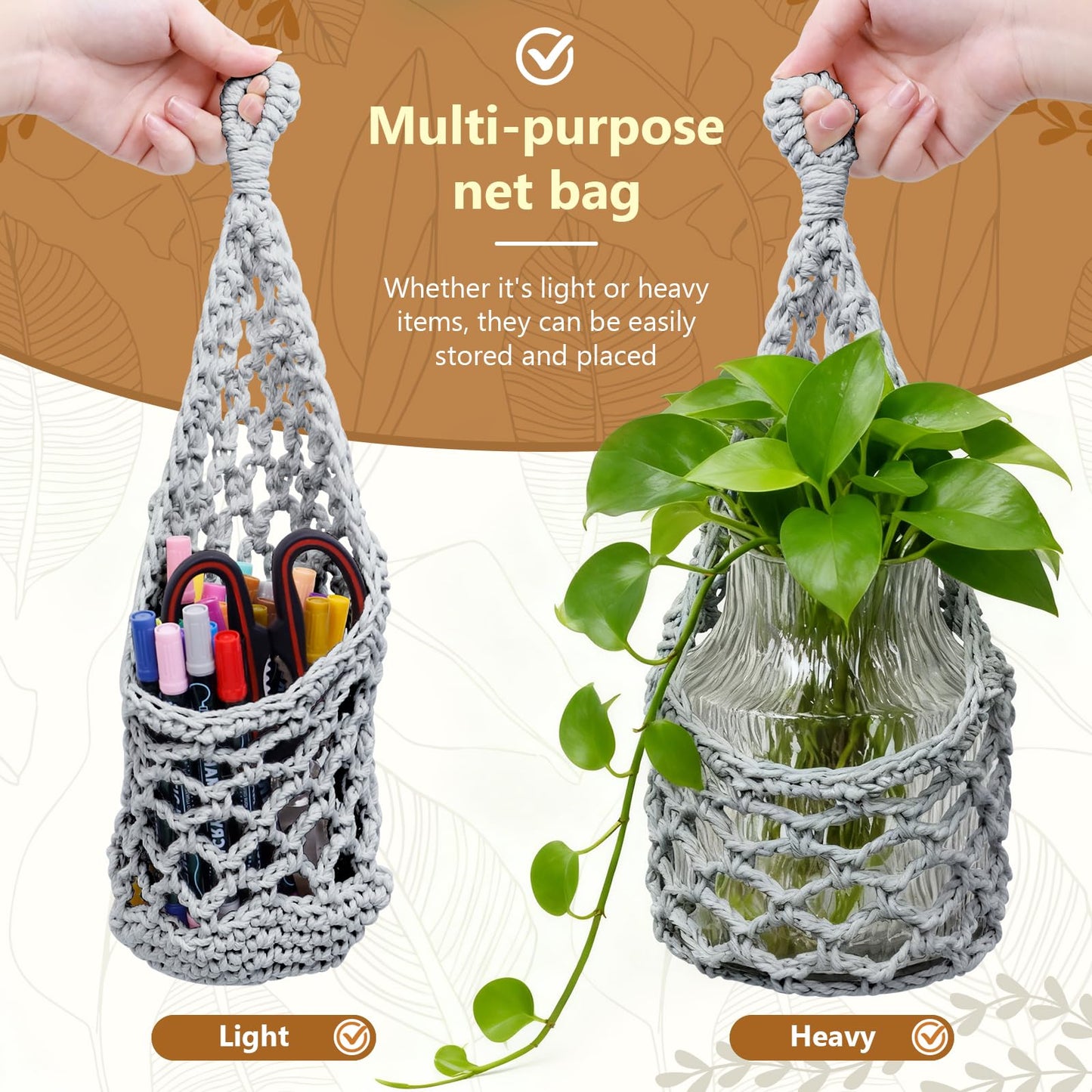 HOREAKHJ Macrame Wall Plant Hanger, Hanging Planter Basket Holder, Wall Planters for Indoor Plants, for Up to 6 Inch Pot (Grey, 6-Inch)