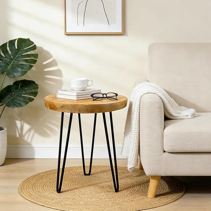 Round Live Edge Wood End Table, Rustic Modern Nightstand, Small Wood Coffee