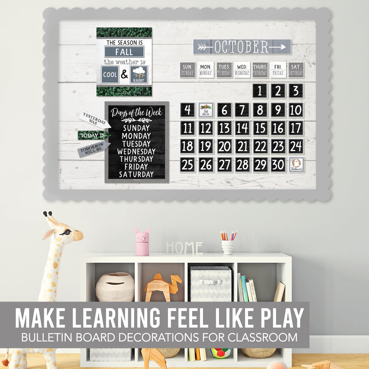 Hadley Designs Classroom Calendar Set Bulletin Board Decorations - Neutral School Calendar for Classroom Decor, Kindergarten Preschool Elementary Teacher Must Haves, Homeschool & Daycare Essentials