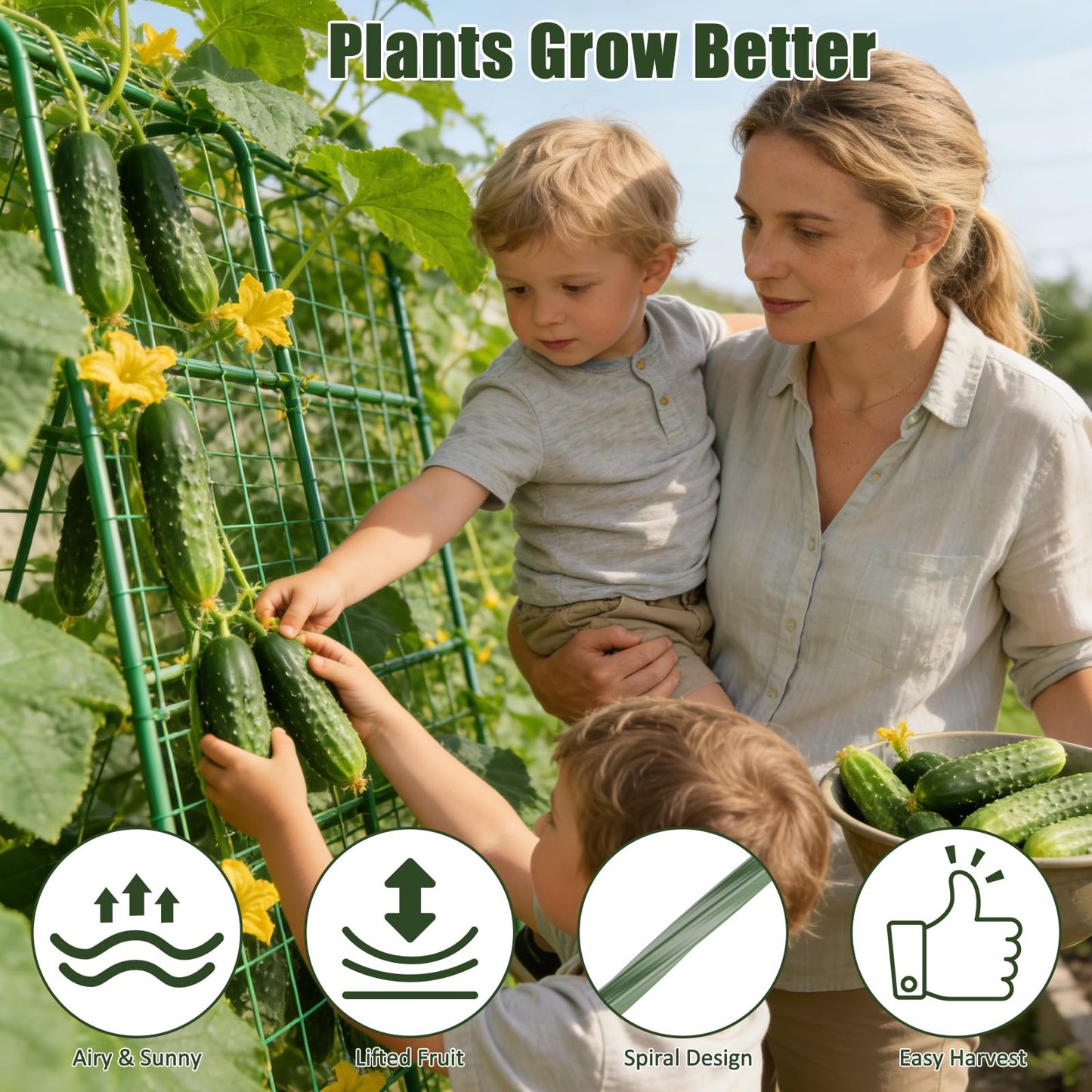 Miory Cucumber Trellis, 63" Tall U-Shape Trellis for Raised Bed, Garden Arch Trellis for Climbing Plants Outdoor, Plant Support for Vines, Steel with PE Coated (32" Lx32 Wx63 H)