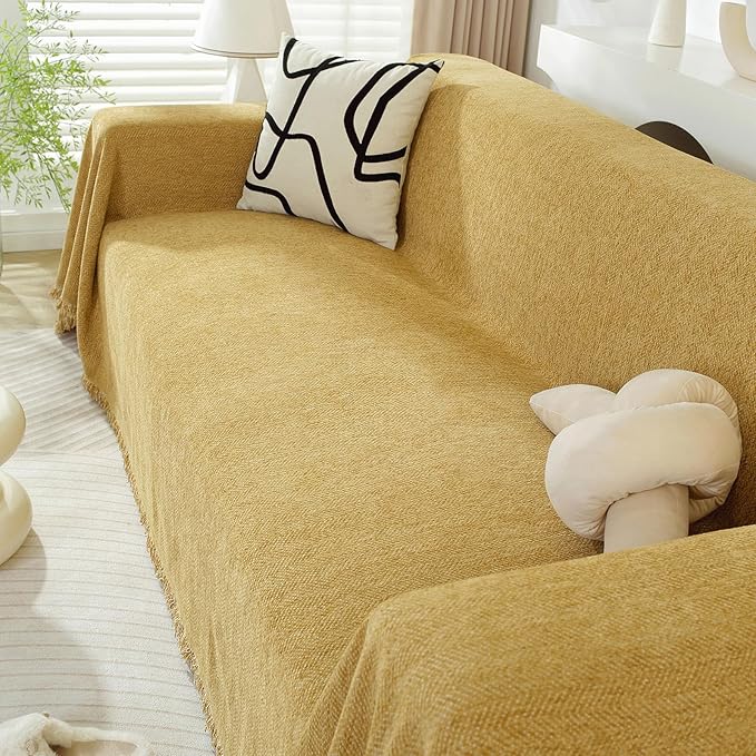 DREAMINGO Modern Minimalism Mustard Yellow Couch Cover Sectional Sofa Covers