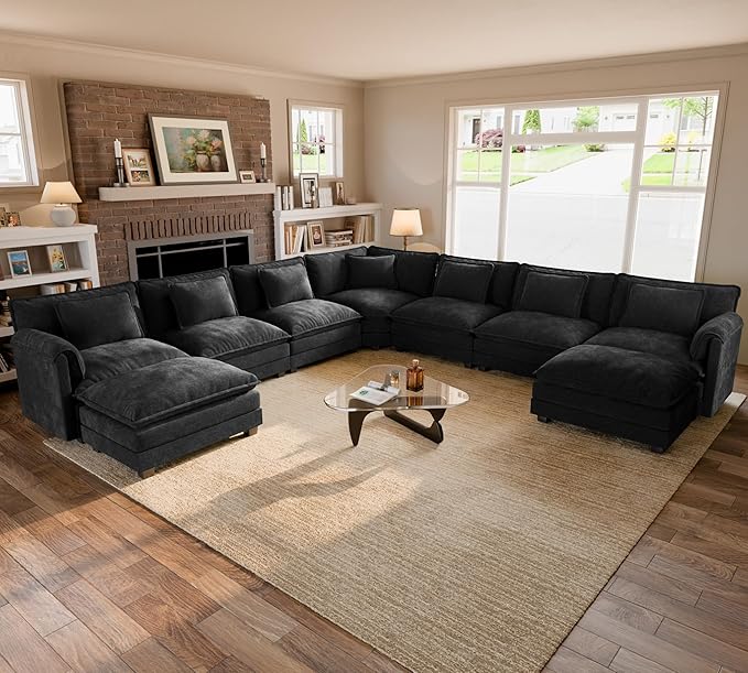 ELUCHANG 150" Oversized V-Shaped Cloud Couch Modular Sectional Sofa
