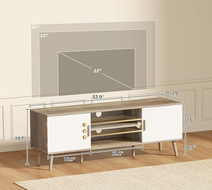 SUPERJARE TV Stand for 55 Inch TV, Entertainment Center