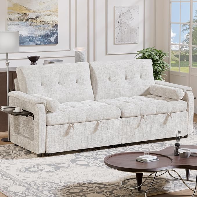 Convertible Sleeper Sofa Bed, 86 Inch Chenille Pull Out Couch