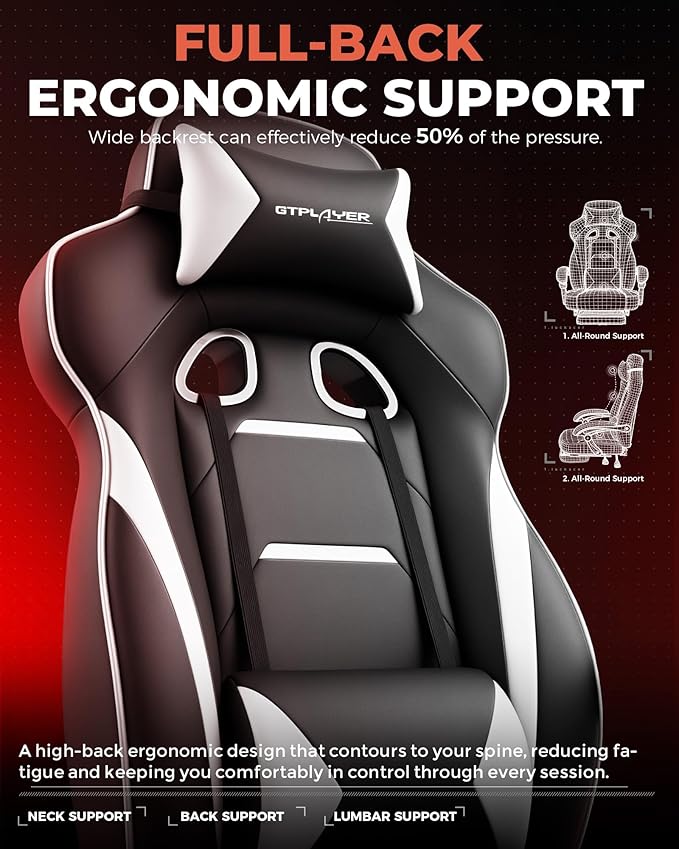 GTPLAYER Gaming Chair with Footrest, Big and Tall Game Chair 350lb Racing Style