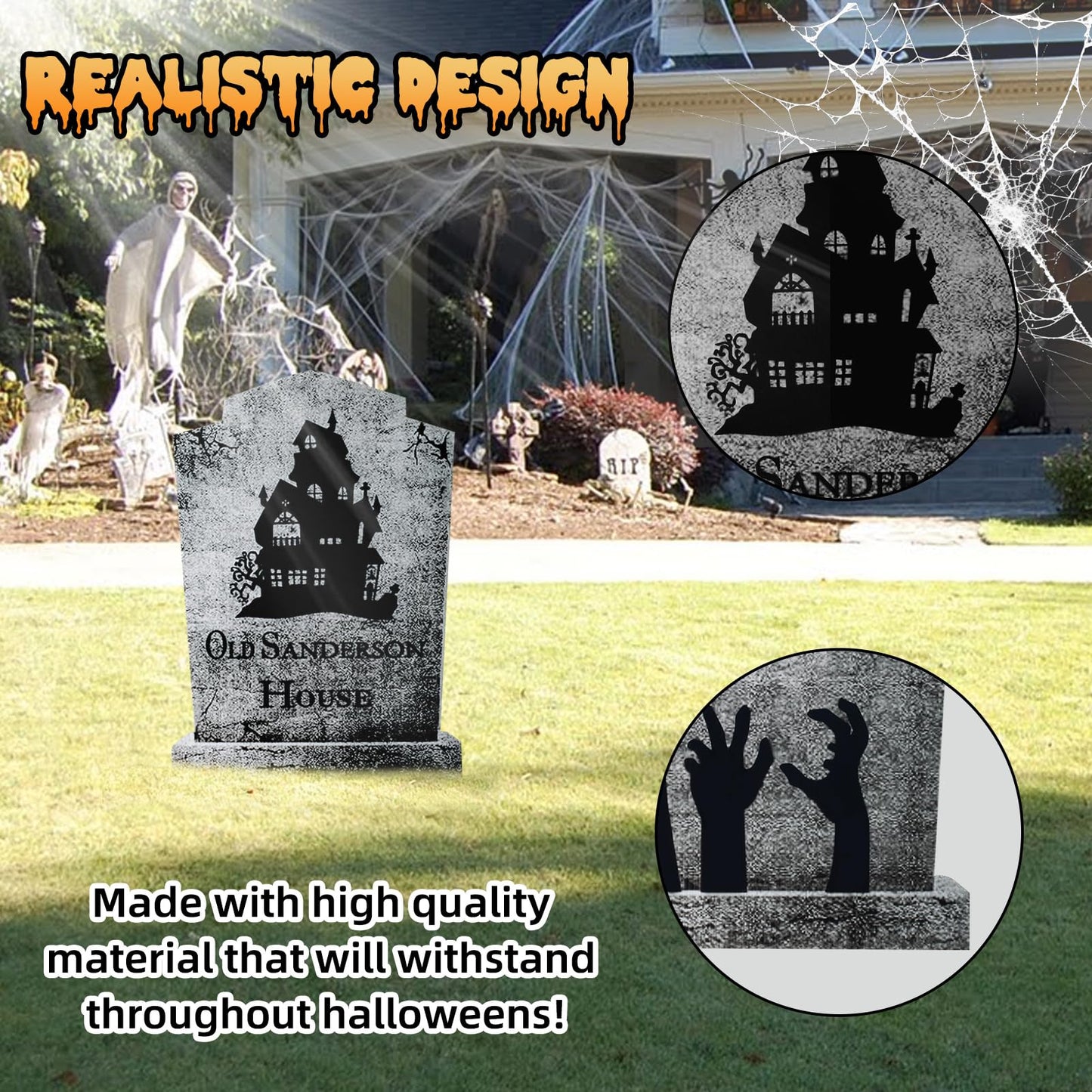 4PCS Halloween Decorations Outdoor Graveyard Tombstone Yard Sign with Stakes-16.5"X11.5"Large Halloween Graveyard Tombstones Decor Weatherproof-Gravestones Outdoor Patio Props-Kids Home Party