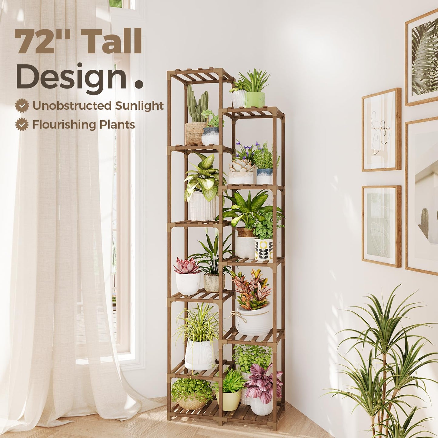 Bamworld Plant Stand Indoor Outdoor 11 Tier Tall Large Wood Plant Shelf Multi Tier Flower Stands Garden Shelves Wooden Plant Display Holder Rack for Living Room Corner