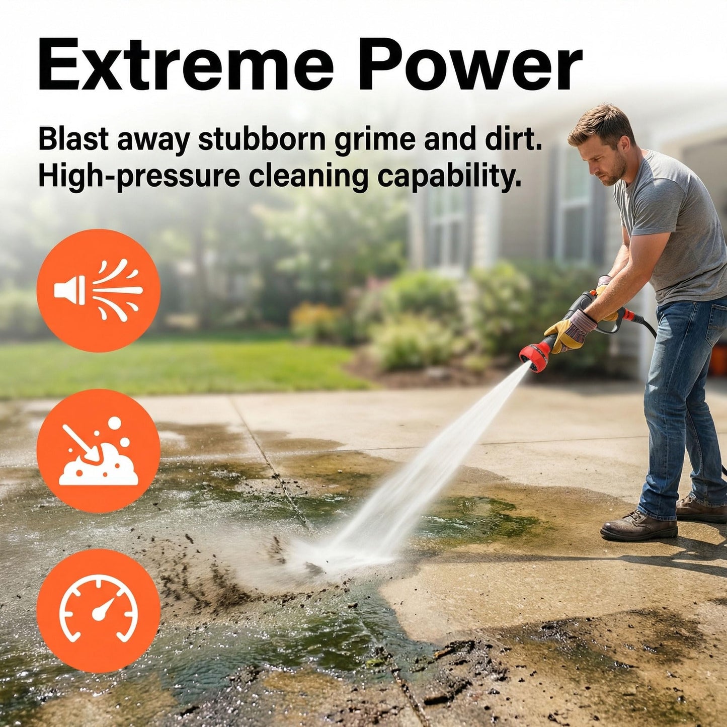 FXFOUCS Garden Hose Nozzle Sprayer-This High Heavy-Duty Spray Nozzle Offer 9 Watering Patterns for Watering Plants,Lawns &Gardens,Washing Cars,Household Cleaning and Showering Pets (Orange-grey)