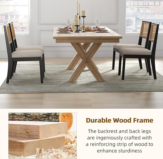 Westice Rattan Dining Chairs Set of 2, Farmhouse Natural Dining Room Chairs