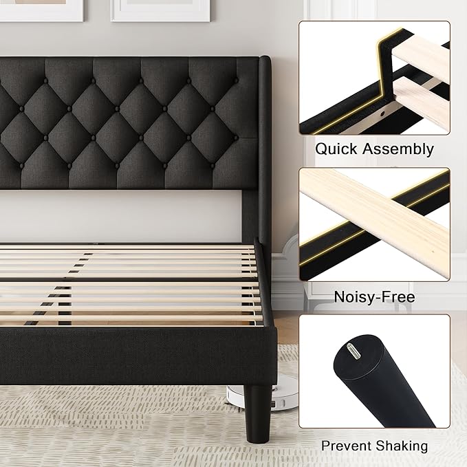 Einhomn Black Queen Size Platform Bed Frame
