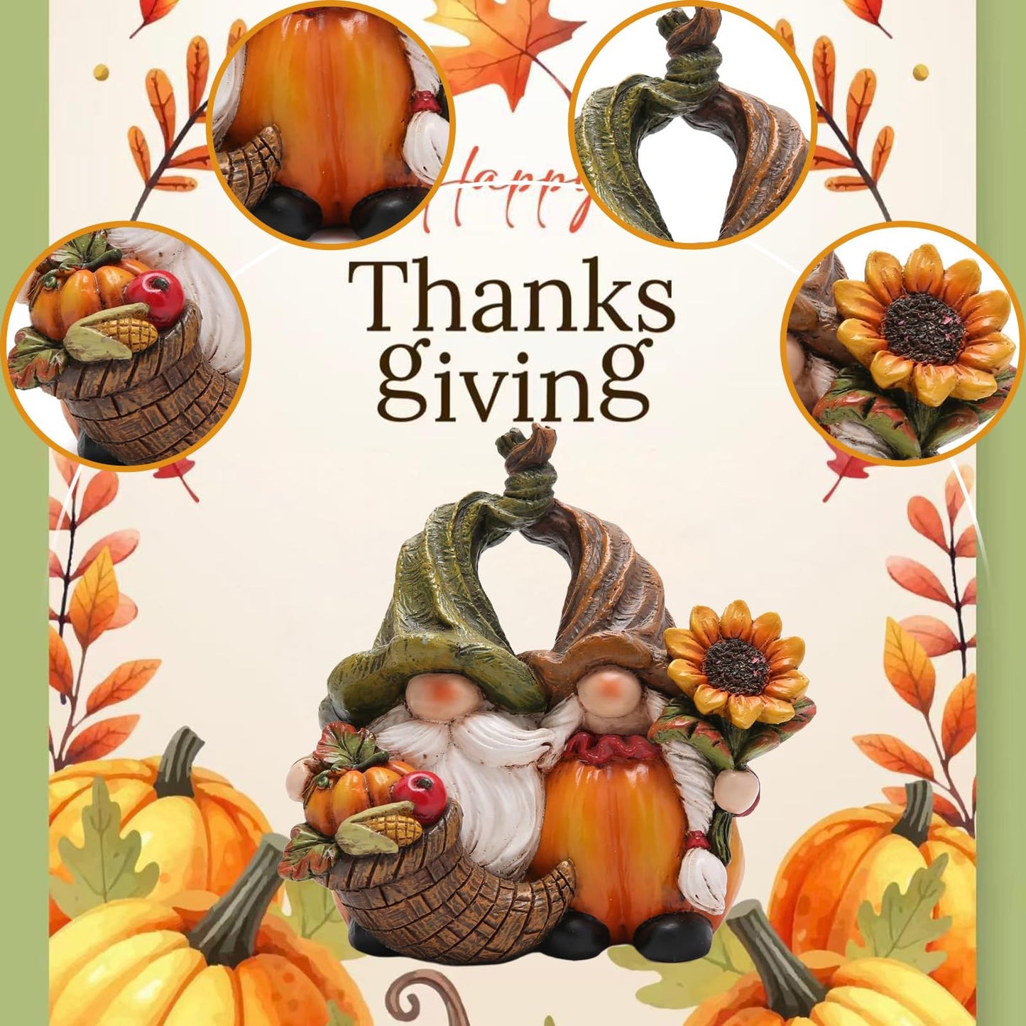 Hodao Harvest Love：Thanksgiving Pumpkin Gnome Couple Embrace Figurines-Adorable Fall Pumpkin Gnomes Home Indoor Tabletop Decoration-Fall Thanksgiving Gifts