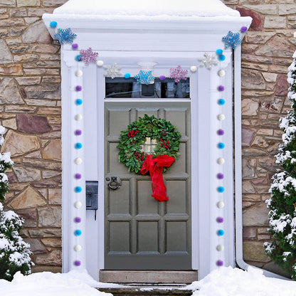 Tatuo 3 Pieces Winter Felt Ball Banner Snowflake Garland Glittery Banner Wonderland Theme Pom Pom Decor Holiday Hanging Decor for Birthday Baby Shower Wedding Party
