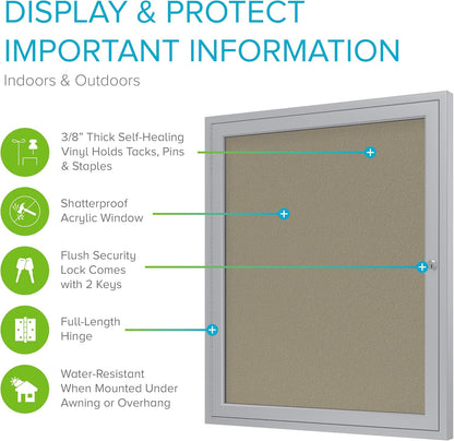 Ghent 36"x30" 1-Door Outdoor Enclosed Vinyl Bulletin Board, Shatter Resistant, with Lock, Satin Aluminum Frame - Caramel (PA13630VX-181), Made in the USA