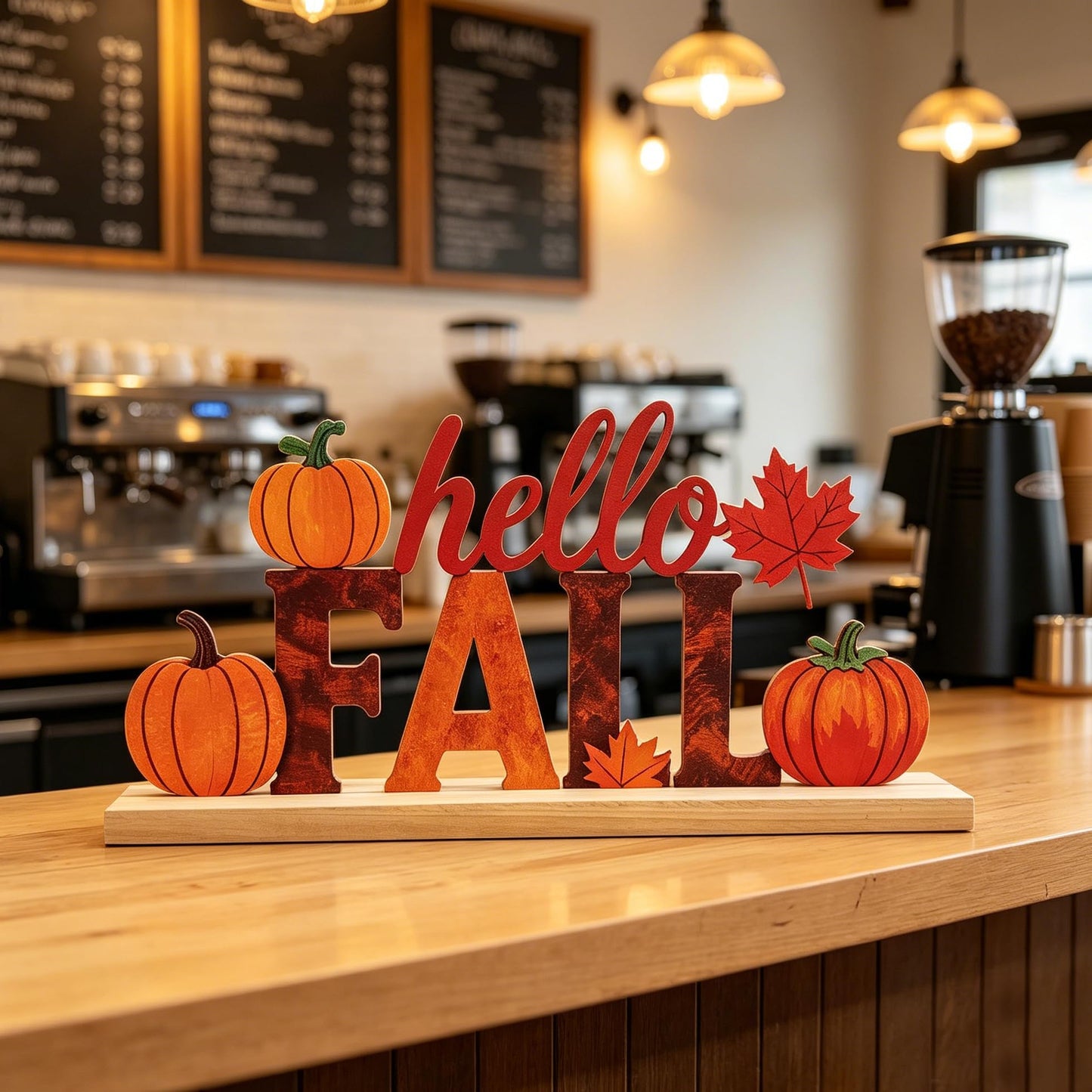 LianheCy Hello Fall Metal Sign with Wooden Base Freestanding Rustic Pumpkin Tabletop Decor Tiered Tray Centerpiece Autumn Decorations for Home Mantel Shelf Fireplace Office