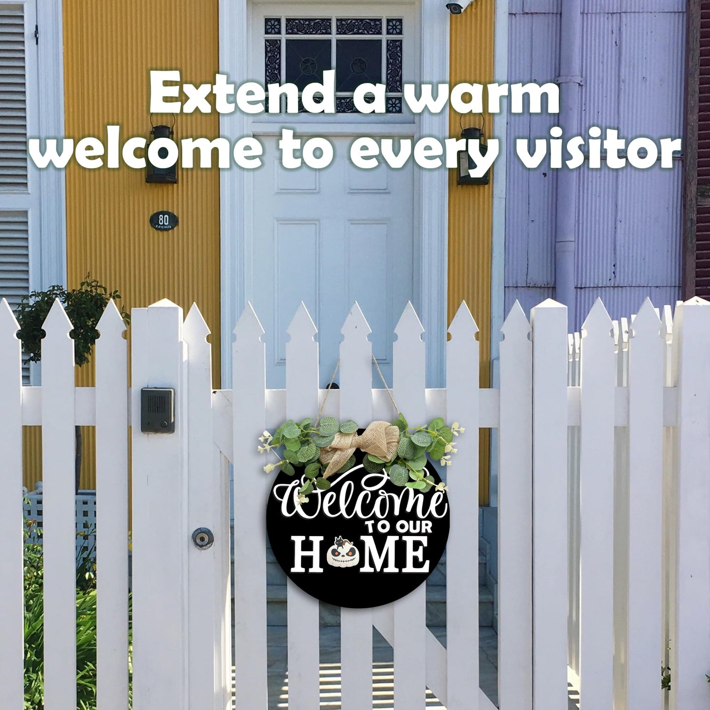 Seasonal Welcome Wood Sign - Rustic Round Wreaths Sign - Interchangeable Front Door Porch Wall Hanging Outdoor Decor - Seasons Holiday Halloween Christmas - Housewarming Gift For Family（Black） - A02