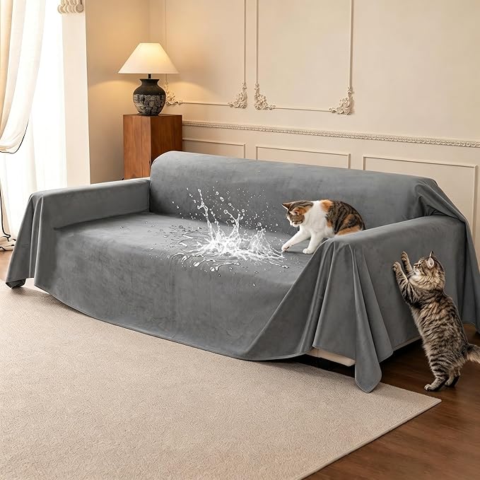 LOllON Velvet Couch Cover for Cats Dogs Kids
