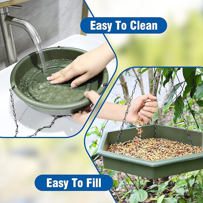 Hanging Bird Bath，2 in 1 XL Hanging Bird Feeder & Birds Bath for Outside, Birds Water Feeder,Tray for Outdoors Garden Patio Decoration