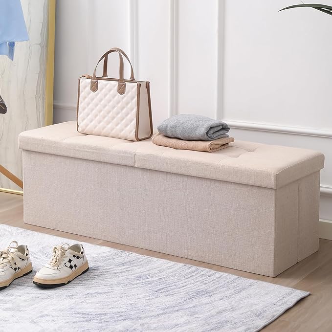 45.3 Inches Storage Ottoman Bench Foldable Seat Footrest Shoe Bench End of Bed