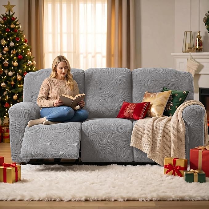 5-Piece Recliner Sofa Covers, Stretch Geometric Strokes Jacquard Recliner Sofa