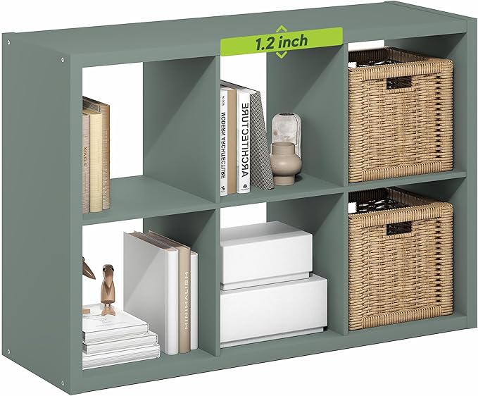 Furinno Cubicle Book Shelf, 6-Cube Bookshelf, Extra Thick Frame Horizontally &