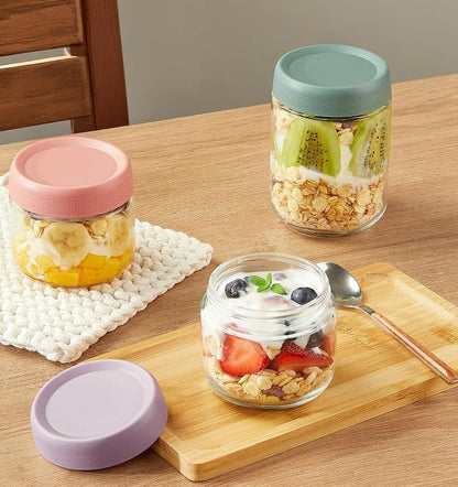 6 Pack Overnight Oats Containers with Lids, Wide Mouth Mason Salad jars 16oz, Glass Jar with Airtight Lids, Salad Meal Prep Jars for Food Storage, Overnight Oats Jars for Milk, Fruit
