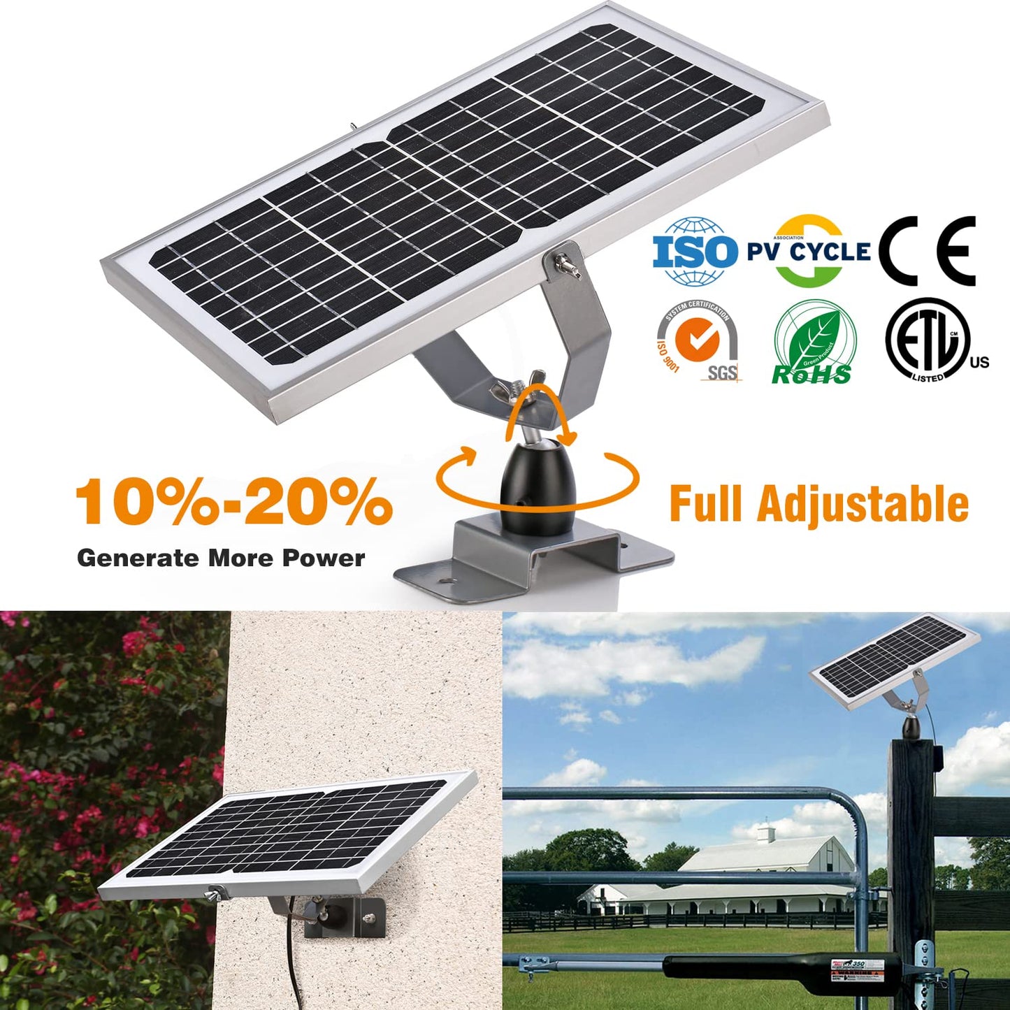 SUNER POWER 10W 12V Solar Battery Charger Maintainer, Built-in Smart MPPT Charge Controller, Adjustable Mount Bracket, Waterproof 10 Watt Solar Panel Kits for Car Automotive Boat Marine RV Trailer