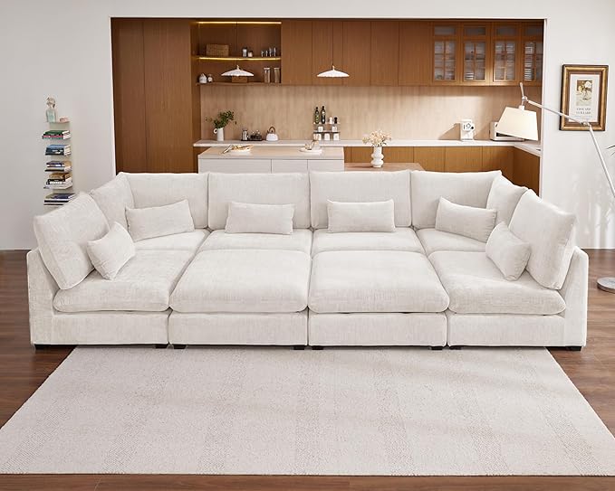 154" Oversized Chenille Couch Modular Sectional Sofa, Washable Cloud Couch