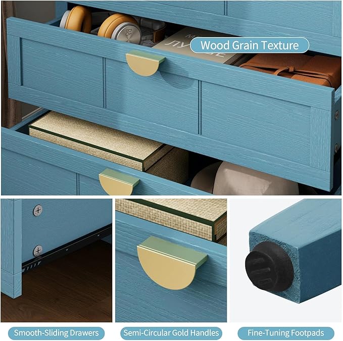 31.5" Blue Accent Storage Cabinet, Modern 3-Drawer Decorative Sideboard