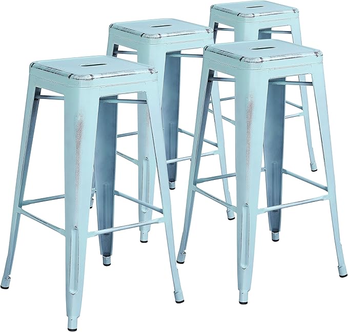 Flash Furniture Kai Commercial Grade 4 Pack 30" High Backless Distressed