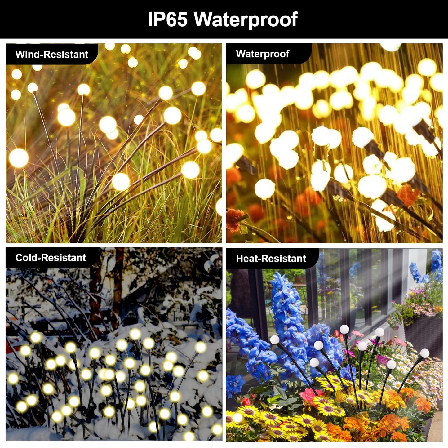 Petriveil Solar Firefly Lights Warm White, 8 Modes 800mAh Swaying Firefly Yard Lights Solar Powered Outdoor Waterproof for Outside Yard Patio Lawn Pathway Walkway Stake Christmas Garden Decor (4 Pack)